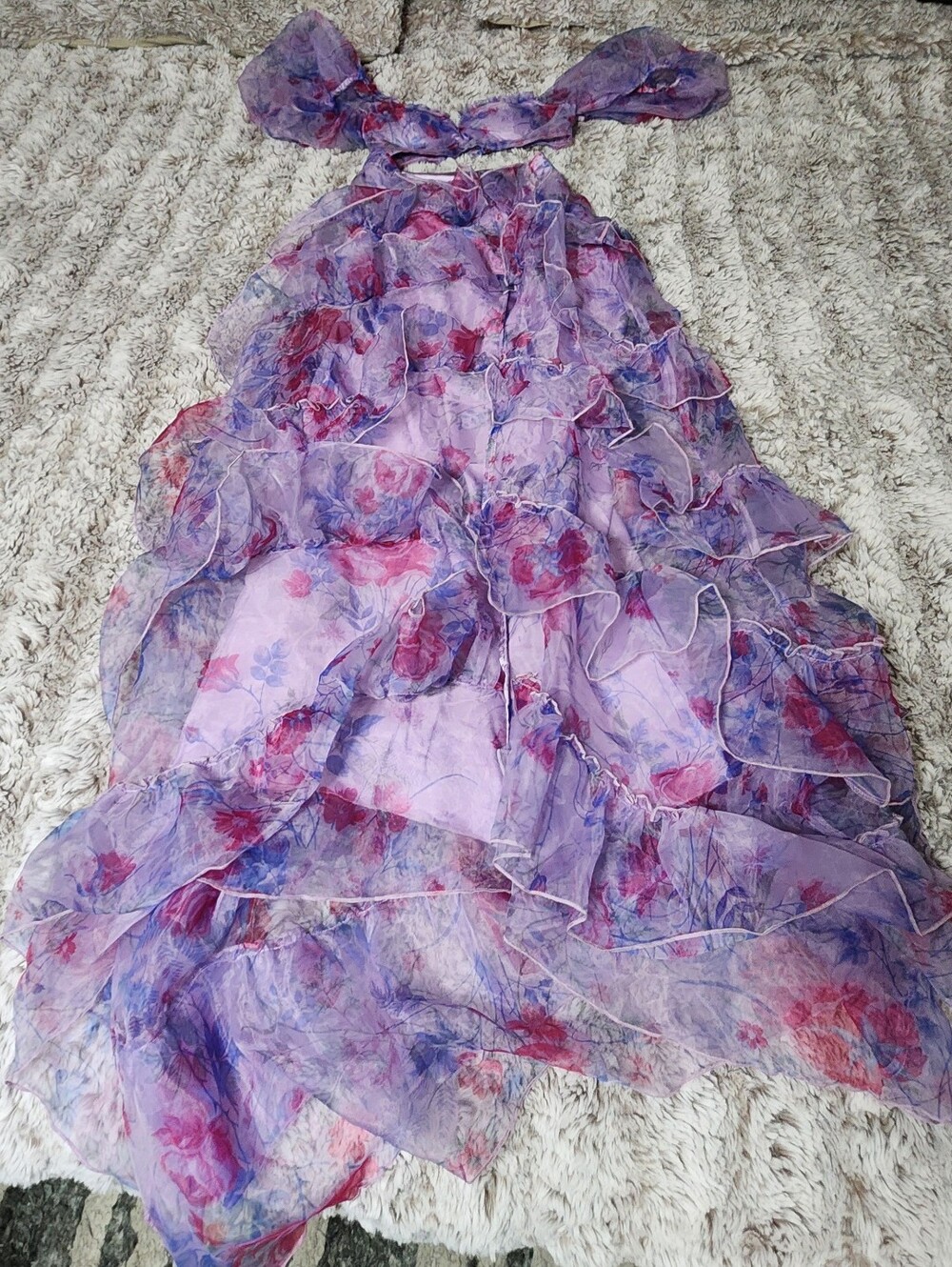 Finesse Lavender Ruffle High-Low Floral Skirt